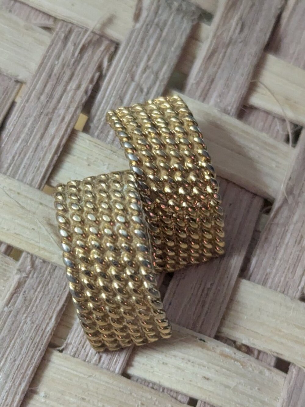 Monet Gold Tone Braided Hoop Stud Earrings: Signed Vintage Design